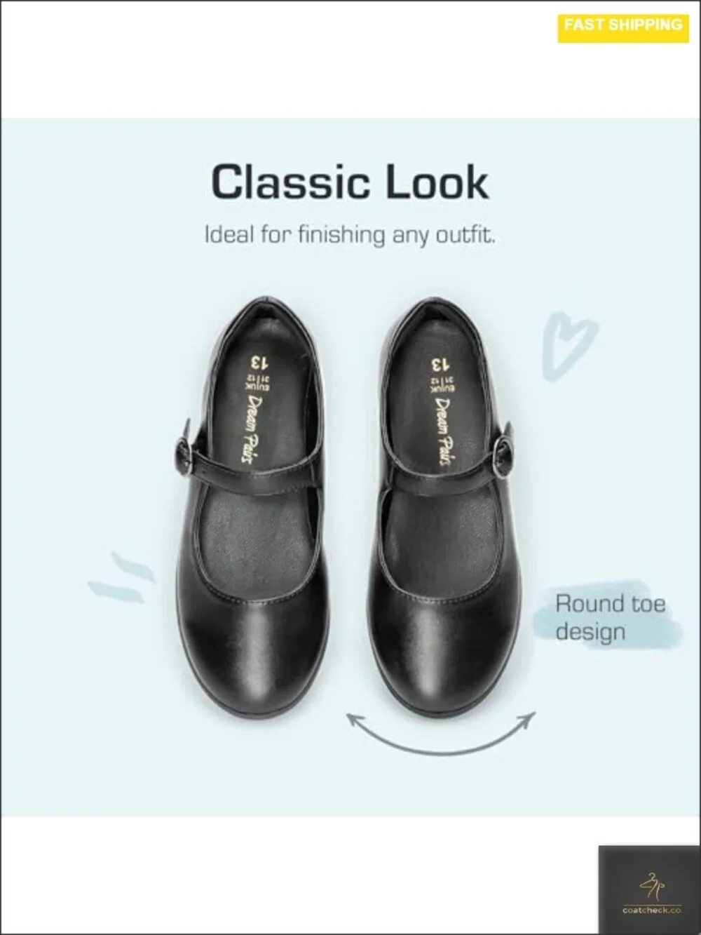 Girls Mary Jane Uniform Shoes with Adjustable Buckle Strap - Round Toe Flats